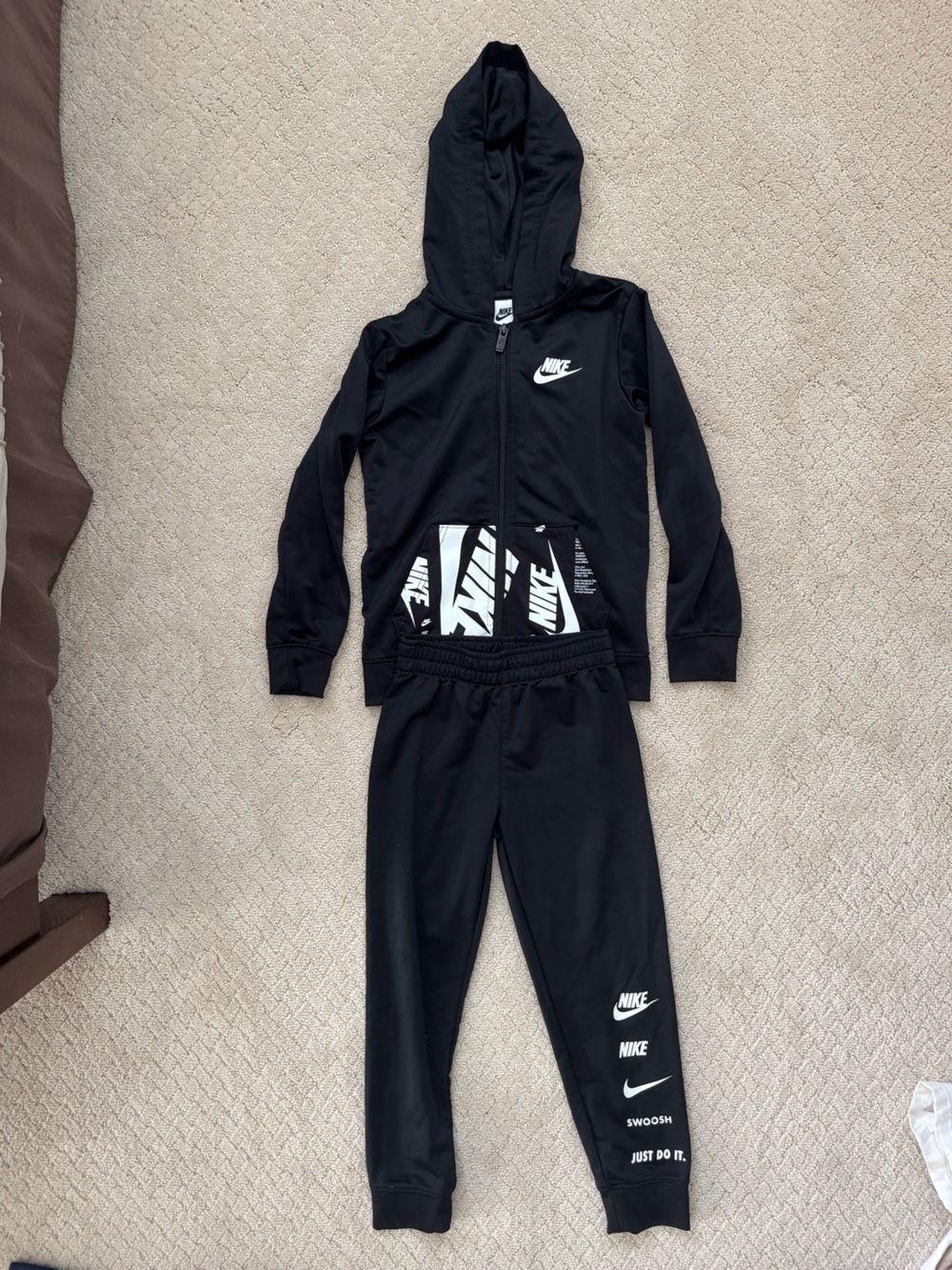 Nike Black Boys Jacket and Pants with White Logo Panels